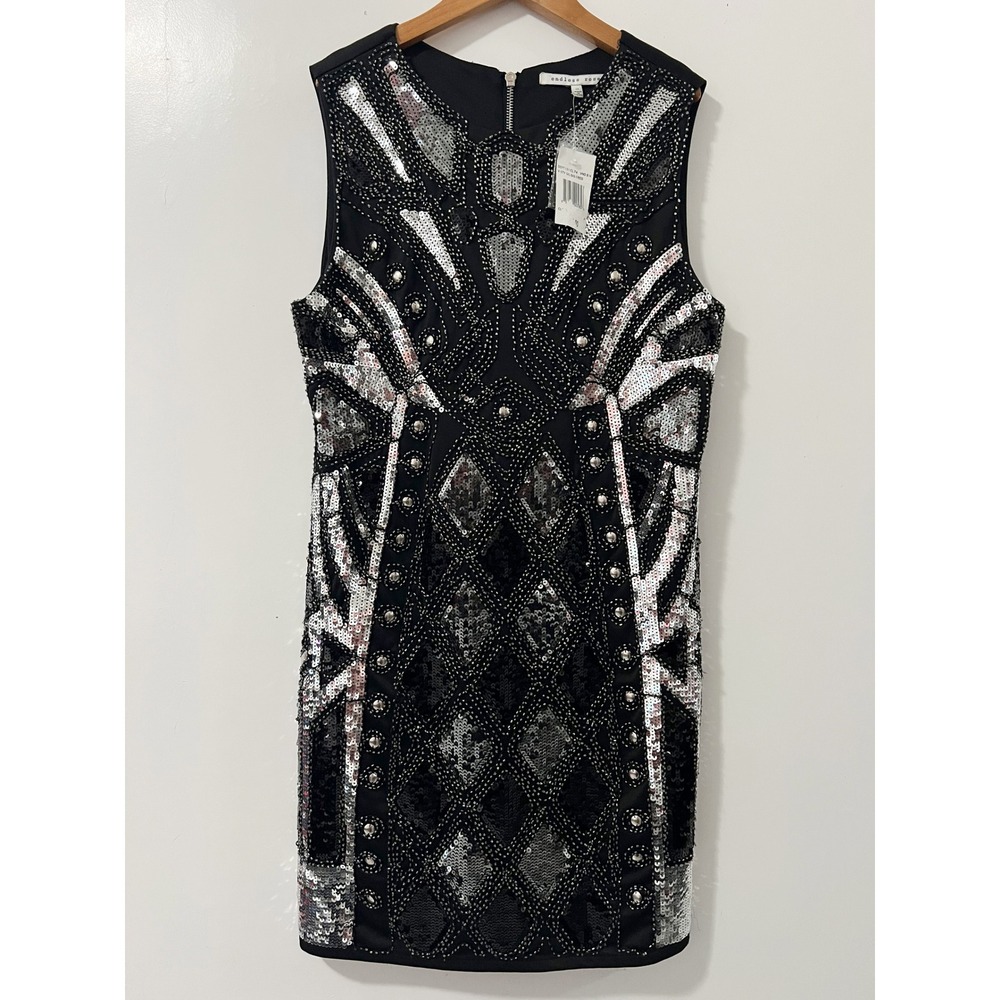 Endless Rose Black Silver Sequin Art Deco Mini Dress Sleeveless NWT Size M